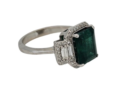 Emerald & Diamond Statement Cocktail Dress Ring 3.00ct Emerald 14kt White Gold 1.00ct Diamond 