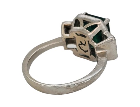 Emerald & Diamond Statement Cocktail Dress Ring 3.00ct Emerald 14kt White Gold 1.00ct Diamond 