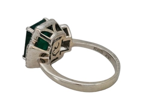 Emerald & Diamond Statement Cocktail Dress Ring 3.00ct Emerald 14kt White Gold 1.00ct Diamond 