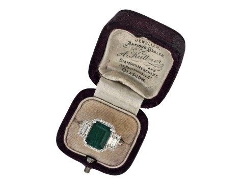 Emerald & Diamond Statement Cocktail Dress Ring 3.00ct Emerald 14kt White Gold 1.00ct Diamond 