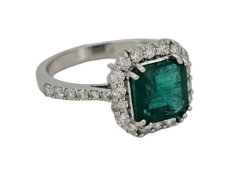 Emerald & Diamond Halo Cluster Ring 18ct White Gold 2.28ct Emerald 0.61ct Diamond 