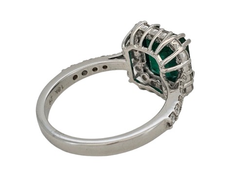 Emerald & Diamond Halo Cluster Ring 18ct White Gold 2.28ct Emerald 0.61ct Diamond 