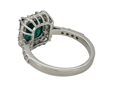 Emerald & Diamond Halo Cluster Ring 18ct White Gold 2.28ct Emerald 0.61ct Diamond 