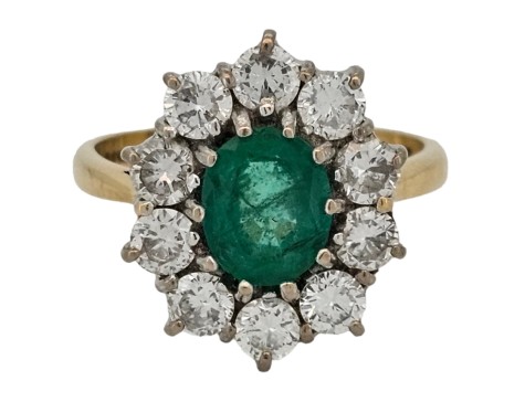 Emerald & Diamond Cluster Ring 18ct Yellow Gold 1.50ct Emerald 1.50ct Diamond Oval Cut 