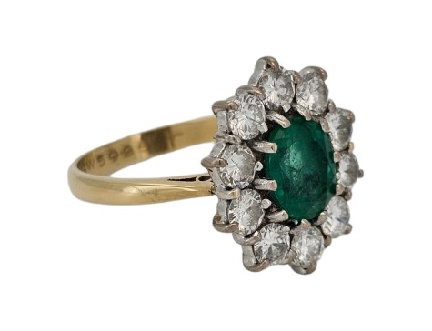 Emerald & Diamond Cluster Ring 18ct Yellow Gold 1.50ct Emerald 1.50ct Diamond Oval Cut 