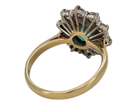 Emerald & Diamond Cluster Ring 18ct Yellow Gold 1.50ct Emerald 1.50ct Diamond Oval Cut 