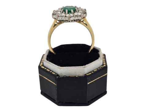 Emerald & Diamond Cluster Ring 18ct Yellow Gold 1.50ct Emerald 1.50ct Diamond Oval Cut 