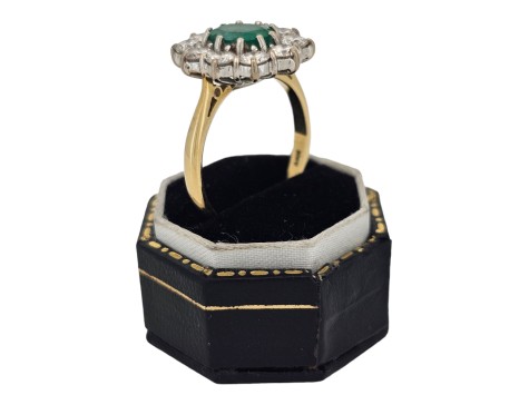 Emerald & Diamond Cluster Ring 18ct Yellow Gold 1.50ct Emerald 1.50ct Diamond Oval Cut 