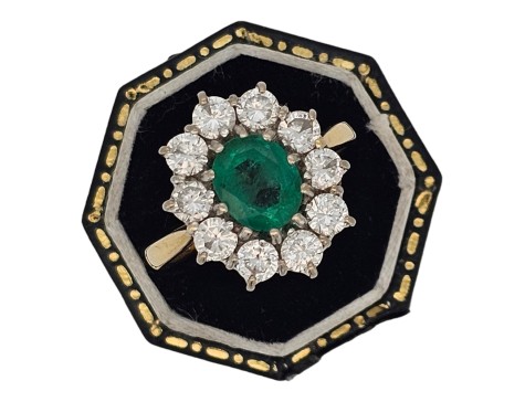 Emerald & Diamond Cluster Ring 18ct Yellow Gold 1.50ct Emerald 1.50ct Diamond Oval Cut 