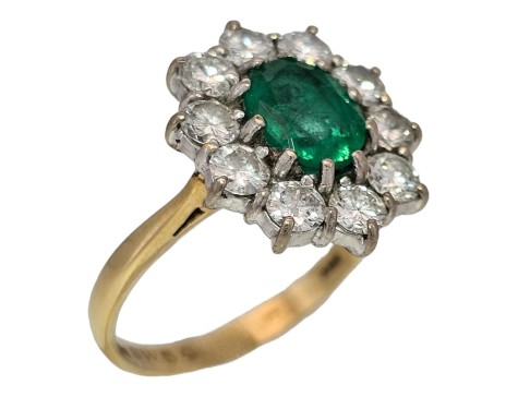 Emerald & Diamond Cluster Ring 18ct Yellow Gold 1.50ct Emerald 1.50ct Diamond Oval Cut 