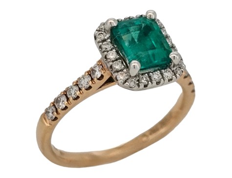 Emerald & Diamond Halo Cluster Ring 18ct Rose Gold & Platinum 