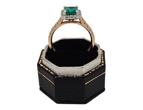 Emerald & Diamond Halo Cluster Ring 18ct Rose Gold & Platinum 