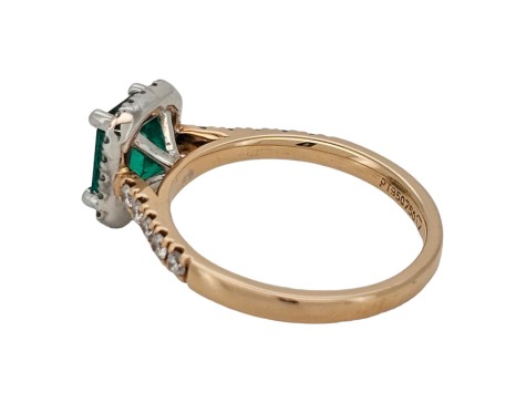 Emerald & Diamond Halo Cluster Ring 18ct Rose Gold & Platinum 