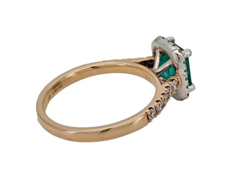 Emerald & Diamond Halo Cluster Ring 18ct Rose Gold & Platinum 