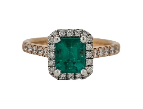 Emerald & Diamond Halo Cluster Ring 18ct Rose Gold & Platinum 