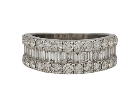 Diamond Triple Row Cluster Eternity Band Ring 18ct White Gold 1.55ct Baguette & Brilliant Cut