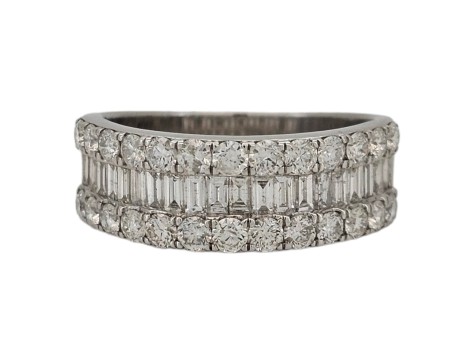 Diamond Triple Row Cluster Eternity Band Ring 18ct White Gold 1.55ct Baguette & Brilliant Cut
