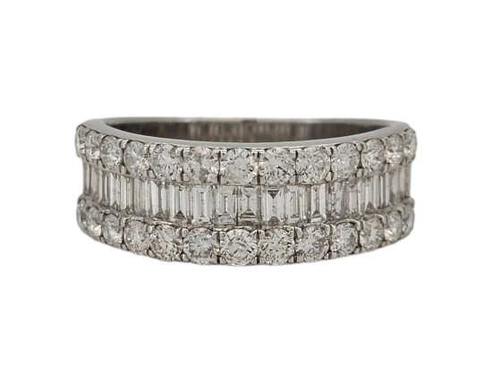 Diamond Triple Row Cluster Eternity Band Ring 18ct White Gold 1.55ct Baguette & Brilliant Cut