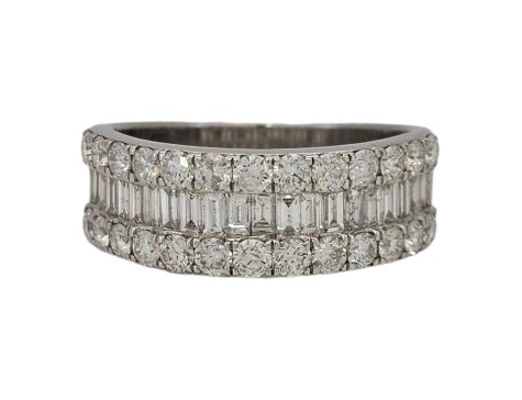 Diamond Triple Row Cluster Eternity Band Ring 18ct White Gold 1.55ct Baguette & Brilliant Cut