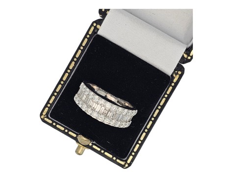 Diamond Triple Row Cluster Eternity Band Ring 18ct White Gold 1.55ct Baguette & Brilliant Cut