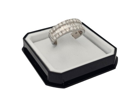 Diamond Triple Row Cluster Eternity Band Ring 18ct White Gold 1.55ct Baguette & Brilliant Cut