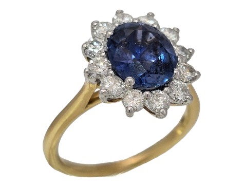 Sapphire & Diamond Cluster Ring 18ct Yellow Gold 2.66ct Oval Cut Sapphire 