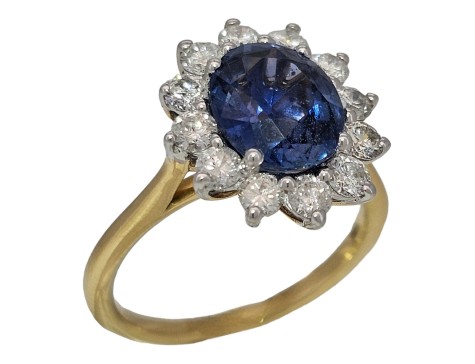 Sapphire & Diamond Cluster Ring 18ct Yellow Gold 2.66ct Oval Cut Sapphire 