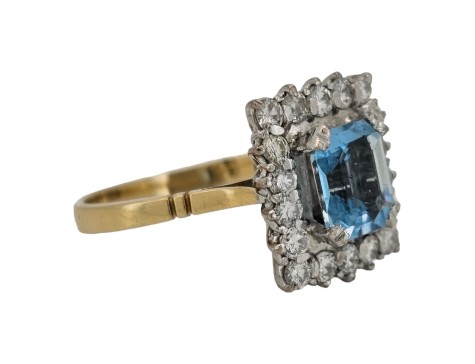 Aquamarine & Diamond Cluster Dress Ring 18ct Yellow Gold Oblong 2.50ct 