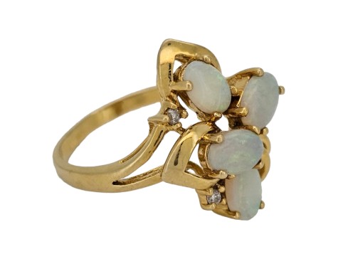 Australian Opal & Diamond Cluster Dress Ring 18ct Yellow Gold 