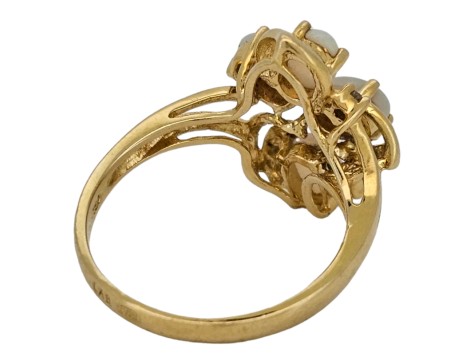 Australian Opal & Diamond Cluster Dress Ring 18ct Yellow Gold 