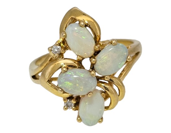 Australian Opal & Diamond Cluster Dress Ring 18ct Yellow Gold 