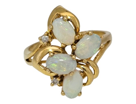 Australian Opal & Diamond Cluster Dress Ring 18ct Yellow Gold 