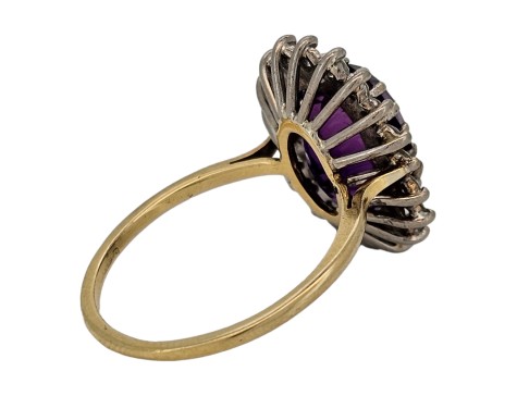 Amethyst & Diamond Dress Cocktail Statement Cluster Ring 18ct Yellow Gold Large Russian Oval Cut Amethyst 