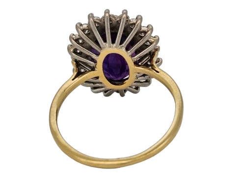 Amethyst & Diamond Dress Cocktail Statement Cluster Ring 18ct Yellow Gold Large Russian Oval Cut Amethyst 