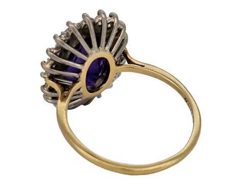 Amethyst & Diamond Dress Cocktail Statement Cluster Ring 18ct Yellow Gold Large Russian Oval Cut Amethyst 