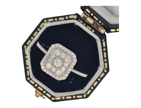 Diamond Halo Cluster Ring 18ct White Art Deco Inspired 0.40ct Brilliant Cut 