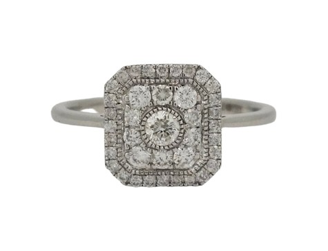 Diamond Halo Cluster Ring 18ct White Art Deco Inspired 0.40ct Brilliant Cut 