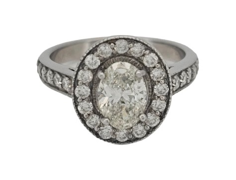 Diamond Solitaire Halo Cluster Ring 18ct White Gold 1.60ct Gia Certified J Colour Si Clarity 1.00ct Oval Cut