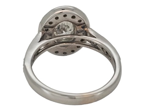 Diamond Solitaire Halo Cluster Ring 18ct White Gold 1.60ct Gia Certified J Colour Si Clarity 1.00ct Oval Cut