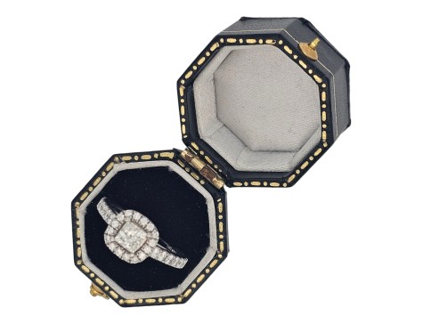 Diamond Solitaire Halo Cluster Ring 1.00ct Princess Brilliant Cut F-G Colour Si Clarity Platinum 