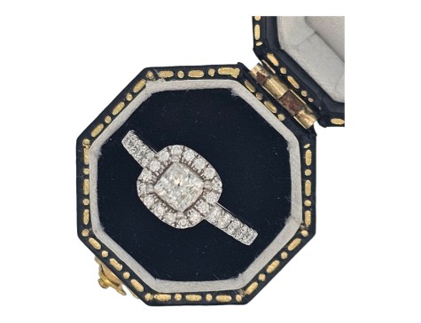 Diamond Solitaire Halo Cluster Ring 1.00ct Princess Brilliant Cut F-G Colour Si Clarity Platinum 