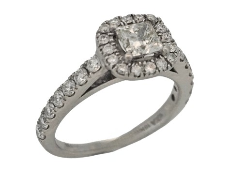 Diamond Solitaire Halo Cluster Ring 1.00ct Princess Brilliant Cut F-G Colour Si Clarity Platinum 