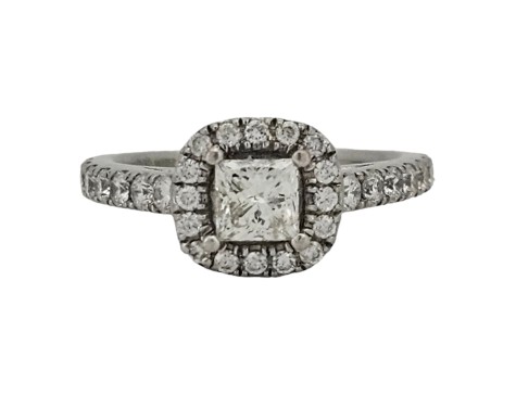 Diamond Solitaire Halo Cluster Ring 1.00ct Princess Brilliant Cut F-G Colour Si Clarity Platinum 