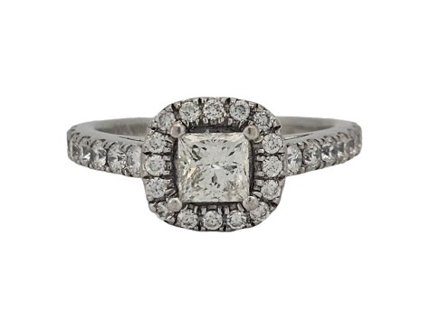 Diamond Solitaire Halo Cluster Ring 1.00ct Princess Brilliant Cut F-G Colour Si Clarity Platinum 