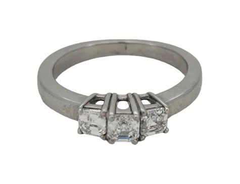 Diamond Three Stone Trilogy Ring Asscher Cut Platinum Gia Certified D Colour Vs1 Clarity 1.01ct 