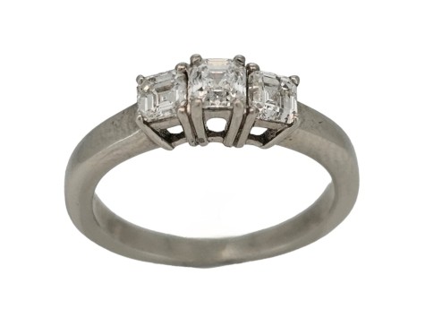 Diamond Three Stone Trilogy Ring Asscher Cut Platinum Gia Certified D Colour Vs1 Clarity 1.01ct 