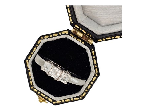 Diamond Three Stone Trilogy Ring Asscher Cut Platinum Gia Certified D Colour Vs1 Clarity 1.01ct 
