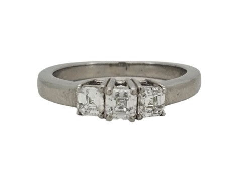 Diamond Three Stone Trilogy Ring Asscher Cut Platinum Gia Certified D Colour Vs1 Clarity 1.01ct 