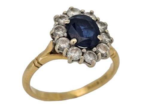 Sapphire & Diamond Cluster Ring 18ct Yellow Gold Oval & Brilliant Cut 1.00ct 
