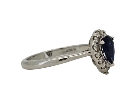 Sapphire & Diamond Halo Cluster Ring Pear Tear Drop Cut 9ct White Gold 0.85ct 